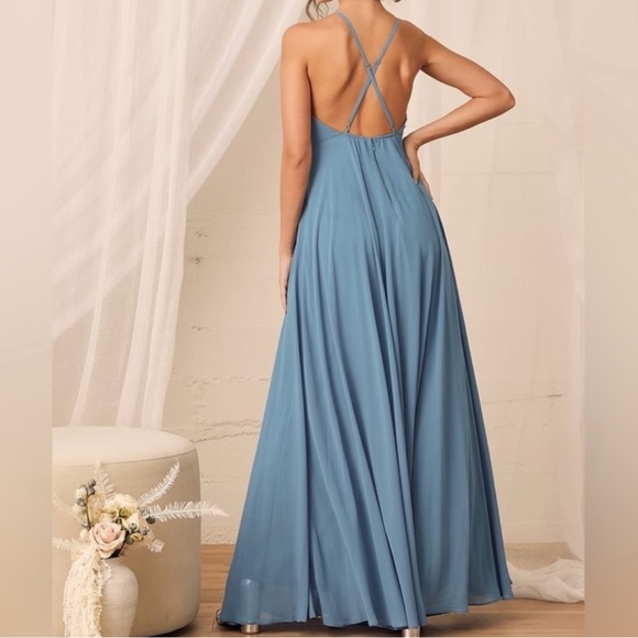 NEW Lulus women’s Mythical Kind of Love Slate Blue Maxi sleeveless Dress SMALL - Picture 12 of 12